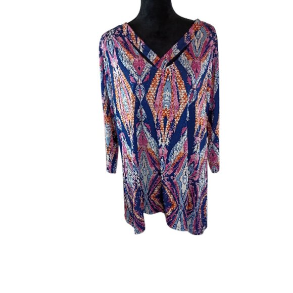 NEW DIRECTIONS CURVY Women's Tunic Top 1X Colorful Polyester Spandex Boho - Picture 2 of 5